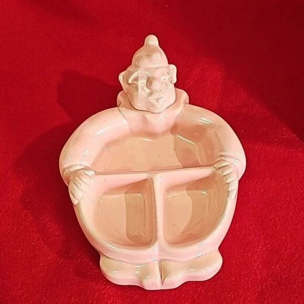 Vintage Pink Ceramic Clown Hankscraft 969 Segmented Baby Food Warmer Dish 1940s